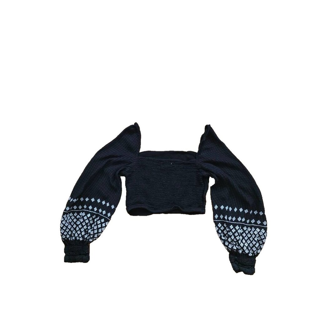 Rahi Women's Black Long-Sleeve Embroidered Square Neck Cropped Top XS A001532 - Picture 7 of 7